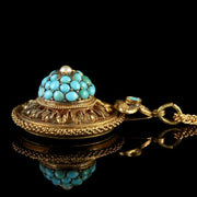 Antique Victorian Gold Turquoise Locket Pendant Necklace Circa 1880