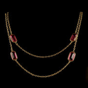 Antique Victorian Guard Chain Pink Paste Necklace Circa 1900