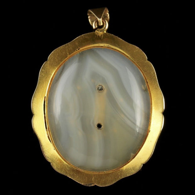 Antique Victorian Forget Me Not Cameo Pendant 15ct Gold Frame