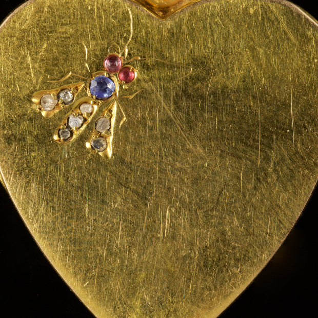 Antique Victorian Heart Locket 18Ct Gold Diamond Ruby Sapphire Circa 1880