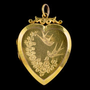 Antique Victorian Heart Locket 9Ct Gold Back And Front Swallow Forget Me Not Circa 1860
