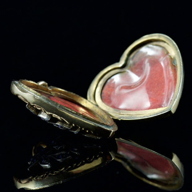 Antique Victorian Heart Locket Garnet Pearl 9Ct Silver Circa 1900