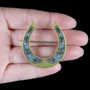 Antique Victorian Horseshoe Brooch Gold Gilt Forget Me Not Circa 1880