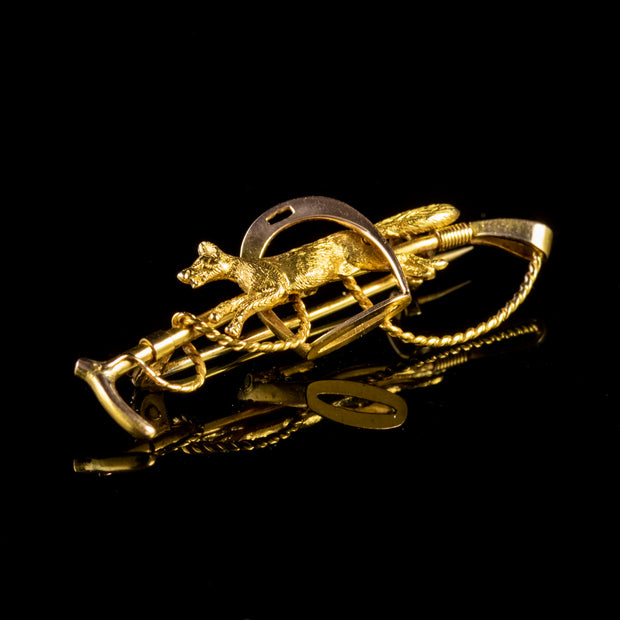 Antique Victorian Hunting Brooch 15ct Gold