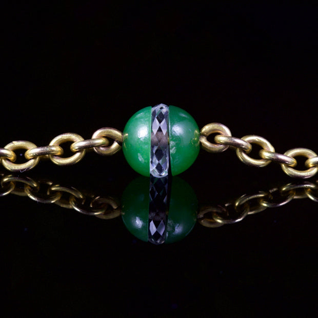 Antique Victorian Jade Crystal Bracelet 15Ct Gold Circa 1880