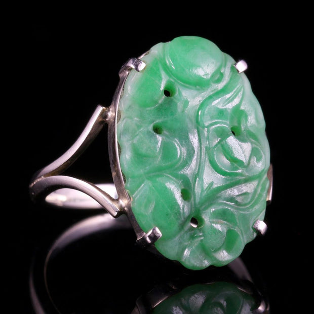 Antique Victorian Jade Ring Hand Carved Circa 1900