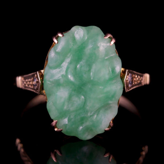 Antique Victorian Jade Ring Spinel 9Ct Gold Circa 1900