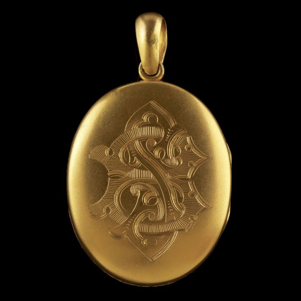 Antique Victorian Locket 18Ct Gold Gilt Forget Me Not Circa 1880