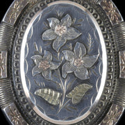 Antique Victorian Locket Silver Gold Forget Me Not Circa 1900