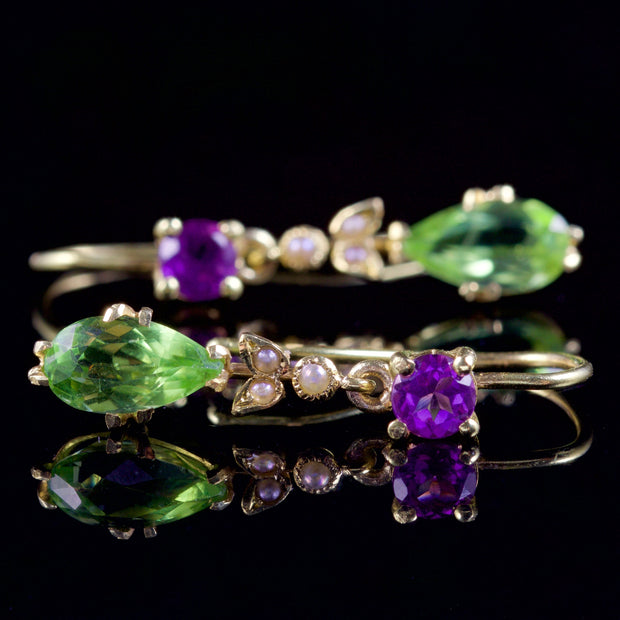 Antique Victorian Long Suffragette Earrings 18Ct Gold Earrings Circa 1900