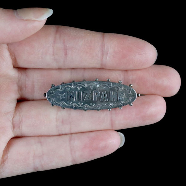 Antique Victorian Mizpah Brooch Sterling Silver Dated Chester 1892