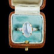 Antique Victorian Moonstone Diamond Ring 9Ct Gold Circa 1900