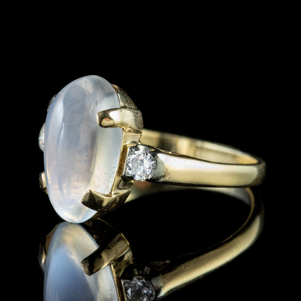 Antique Victorian Moonstone Diamond Ring 9Ct Gold Circa 1900