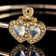 Antique Victorian Moonstone Heart Bangle 15Ct Gold Circa 1900