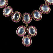 Antique Victorian Moonstone Ruby Gold Silver Necklace