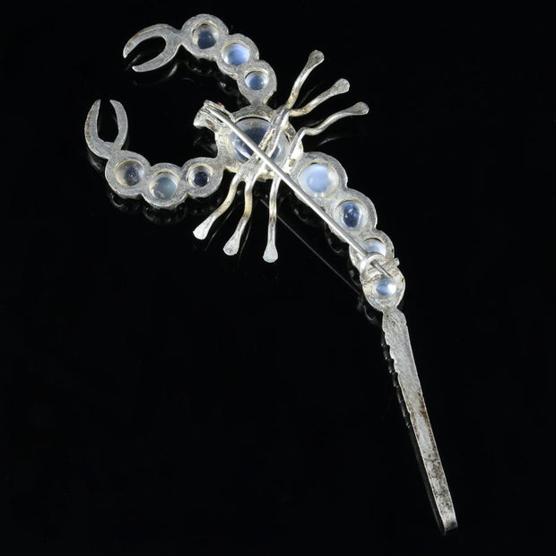 Antique Victorian Moonstone Scorpion Brooch Silver Circa 1880