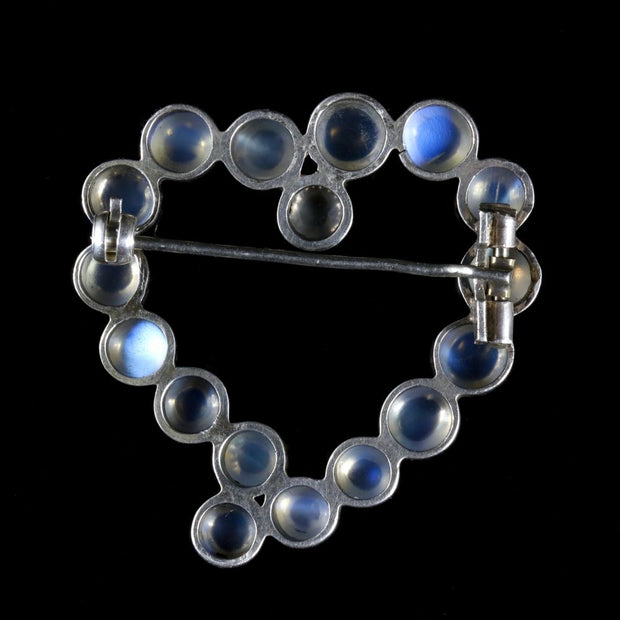 Antique Victorian Moonstone Witches Heart Brooch Circa 1880