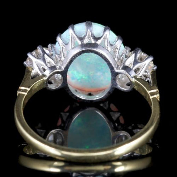 Antique Victorian Opal Diamond Ring 15ct Gold Natural Opal Circa 1900