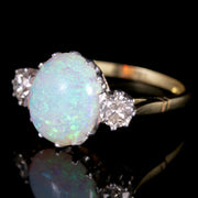 Antique Victorian Opal Diamond Ring 15Ct Gold Natural Opal Circa 1900