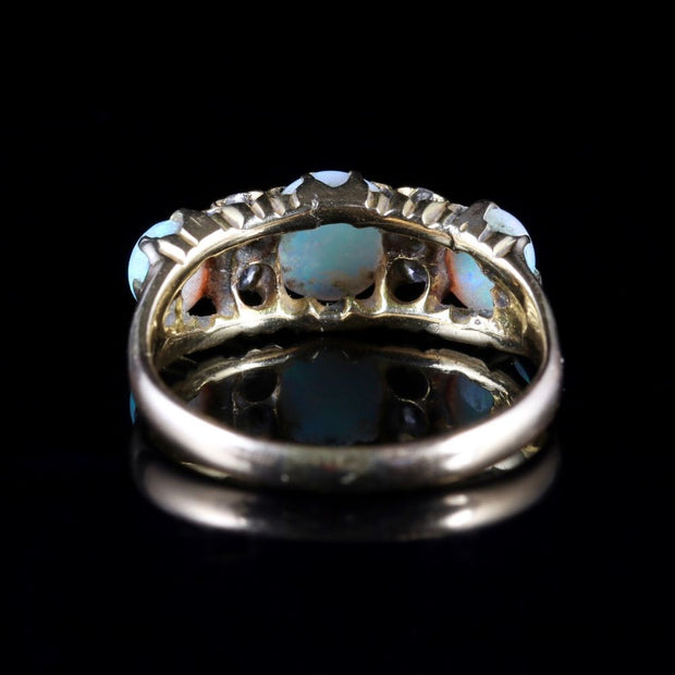 Antique Victorian Opal Diamond Ring 18Ct Gold Opal Trilogy