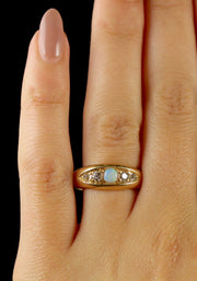 Antique Victorian Opal Diamond Ring 18Ct Dated Birmingham 1909