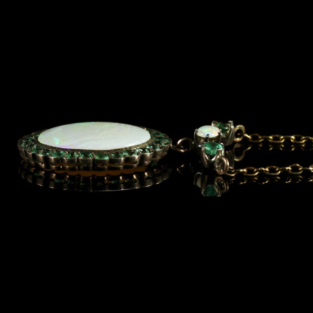 Antique Victorian Opal Emerald 9Ct Gold Necklace Circa 1900
