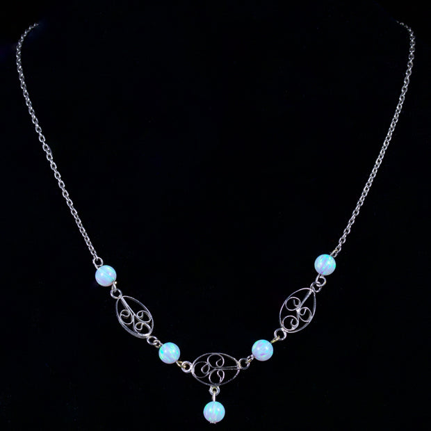 Antique Victorian Opal Necklace Silver Circa 1900