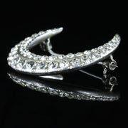 Antique Victorian Paste Crescent Moon Brooch Silver Dated 1898