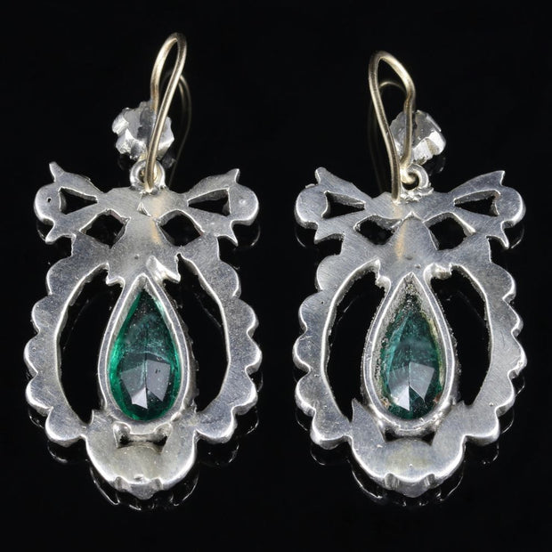 Antique Victorian Green Paste Earrings Silver Gold wires