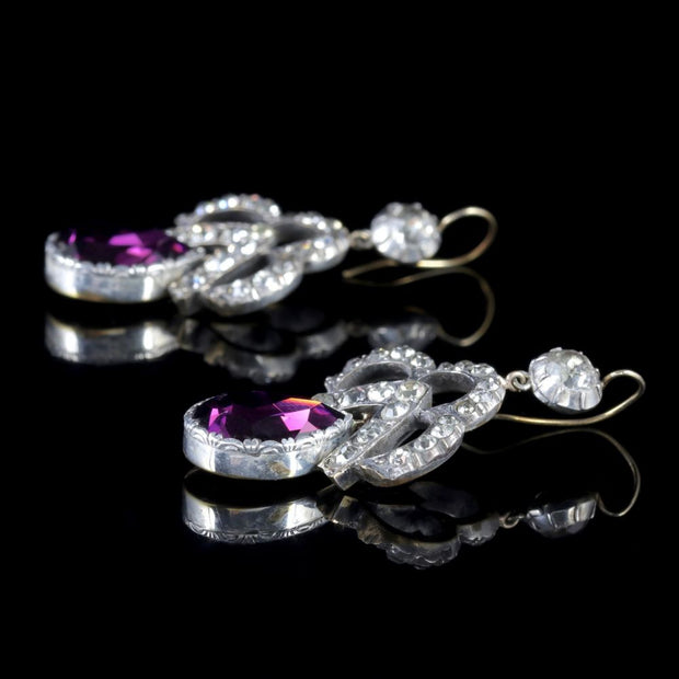 Antique Victorian Purple Paste Drop Earrings Silver Gold