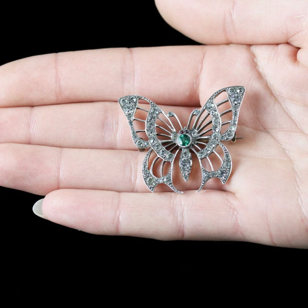 Antique Victorian Paste Silver Butterfly Brooch Circa 1900