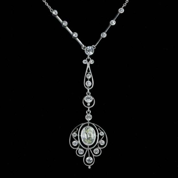 Antique Victorian Paste Silver Pendant Necklace Circa 1900