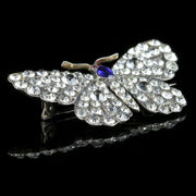 Antique Victorian Silver Paste Butterfly Brooch With Tanzanite