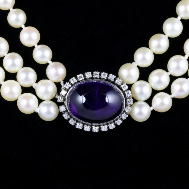 Antique Victorian Pearl Amethyst Necklace 18Ct White Gold