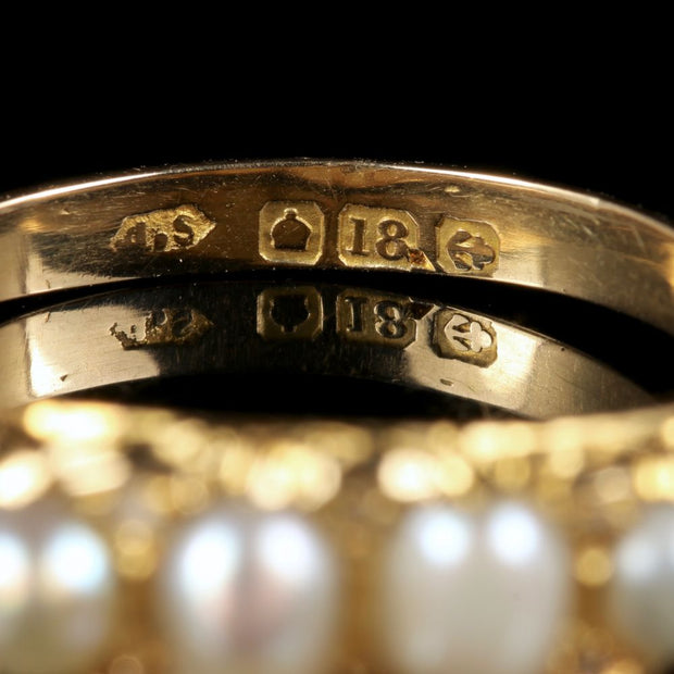 Antique Victorian Pearl Diamond Ring Circa 1870 18Ct Gold