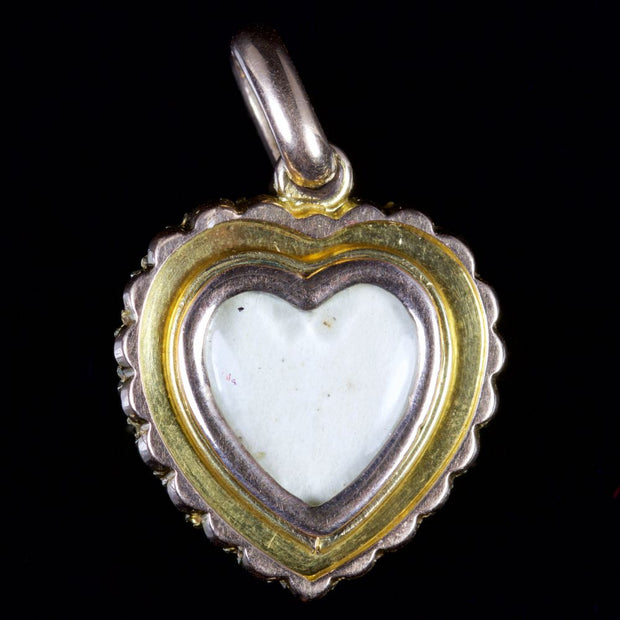 Antique Victorian Pearl Enamel Heart Locket Pendant 15Ct Circa 1890