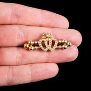 Antique Victorian Pearl Entwined Heart Brooch 18Ct Gold Circa 1900