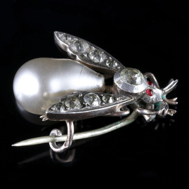 Antique Victorian Pearl Paste Bug Brooch