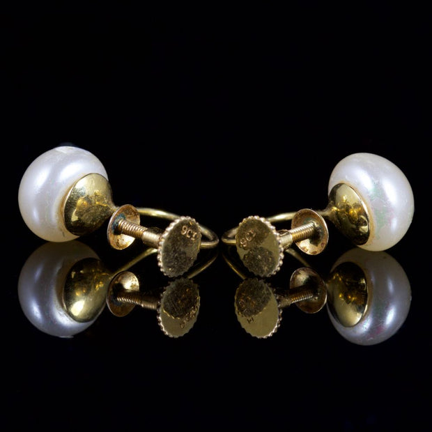 Antique Victorian Pearl Screw Earrings Circa 1900