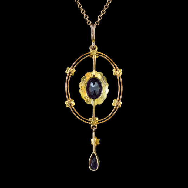 Antique Victorian Pendant Necklace Amethyst Pearl 9Ct Gold Circa 1880
