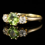 Antique Victorian Peridot Diamond Ring Trilogy 18Ct Gold Circa 1890