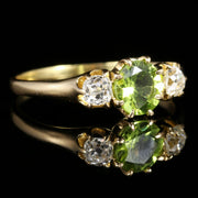 Antique Victorian Peridot Diamond Ring Trilogy 18Ct Gold Circa 1890