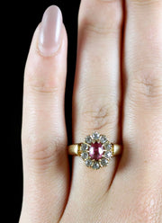 Antique Victorian Pink Sapphire Diamond Ring 18Ct Dated 1891
