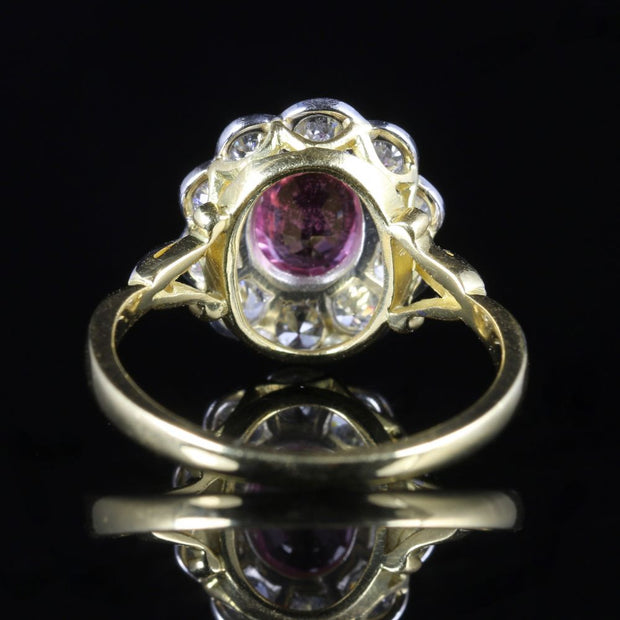 Antique Victorian Pink Sapphire Diamond Ring 18Ct Gold