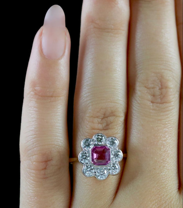 Antique Victorian Pink Sapphire Diamond Ring 18Ct Circa 1900