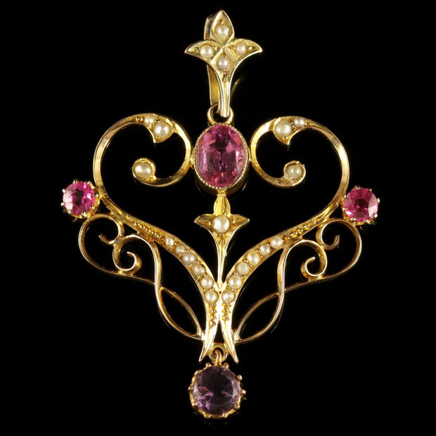 Antique Victorian Pink Tourmaline Pendant 15Ct Gold John Henry Wynn