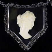 Antique Victorian Pique And Ivory Cameo Necklace Silver