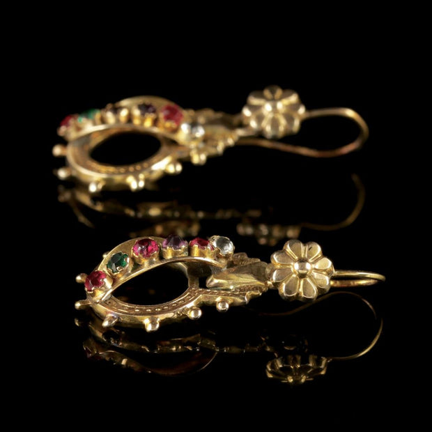 Antique Victorian Regard Earrings 18Ct Gold Circa 1900
