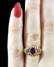 Antique Victorian Ring Suffragette Amethyst Peridot Diamond 18Ct Dated 1912