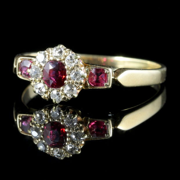Antique Victorian Ruby Diamond Cluster Ring 18Ct Gold Circa 1880
